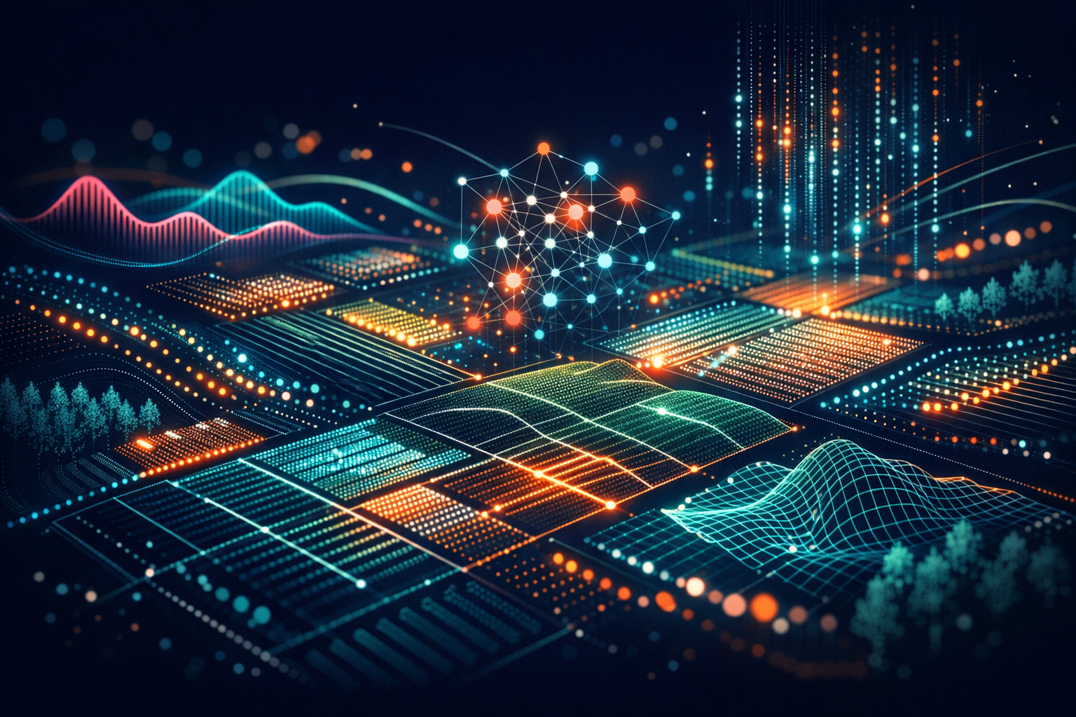 Abstract data visualization representing agricultural AI
