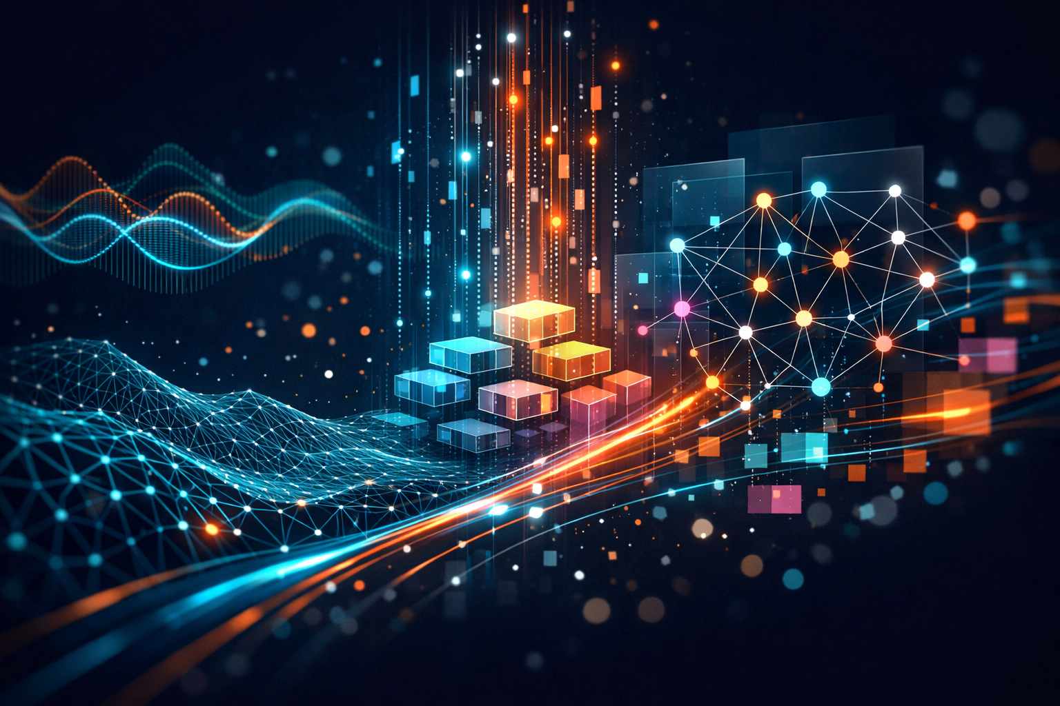 Abstract data visualization representing retrieval-augmented generation